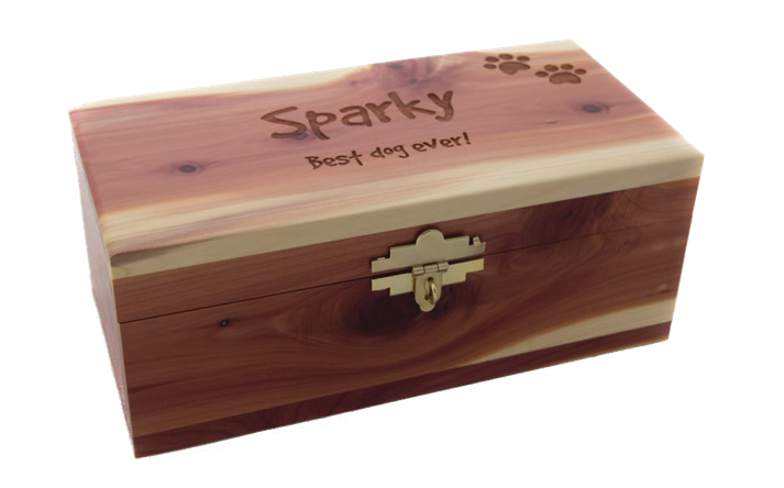 Cedar pet keepsake box with paw print engraving