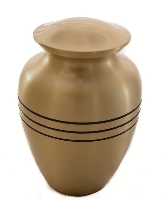 Brass pet cremation urn with three-ring design