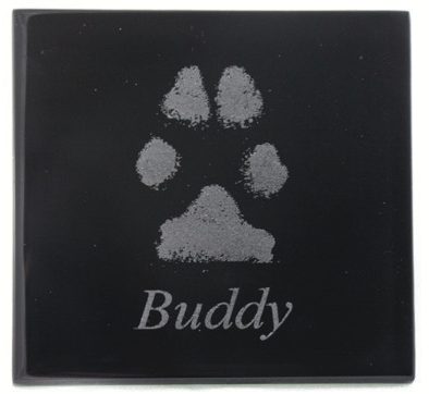 Digital glass pet paw print memorial in black