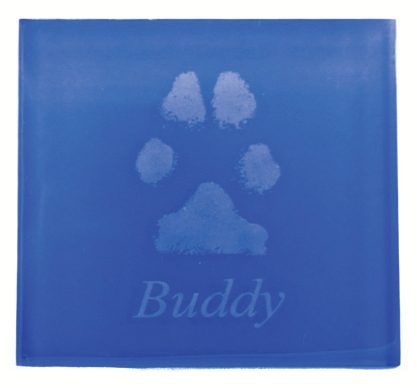 Digital glass pet paw print memorial in blue