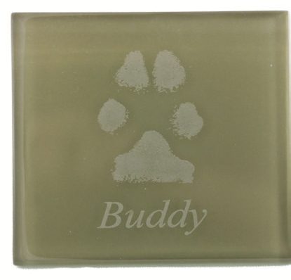 Digital glass pet paw print memorial in green