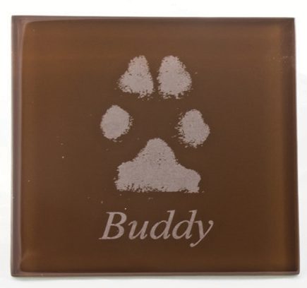 Digital glass pet paw print memorial in brown