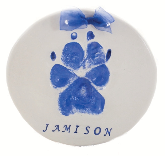 Ceramic pet paw print keepsake in blue