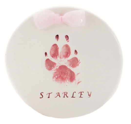 Ceramic pet paw print keepsake in pink