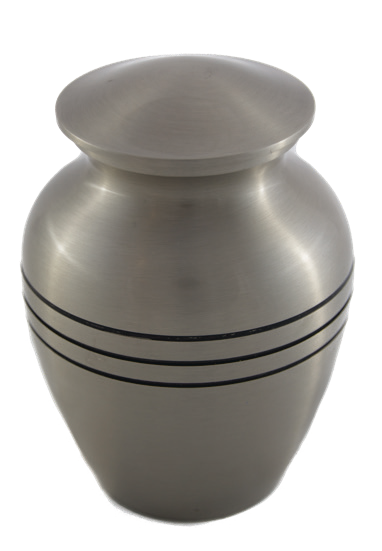 Pewter pet cremation urn with three-ring design