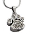 Paw Print shaped Necklace with clear Rhinestones